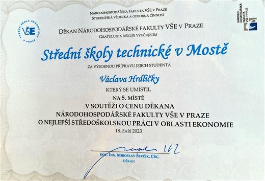 Poděkování učitelům SŠT Most